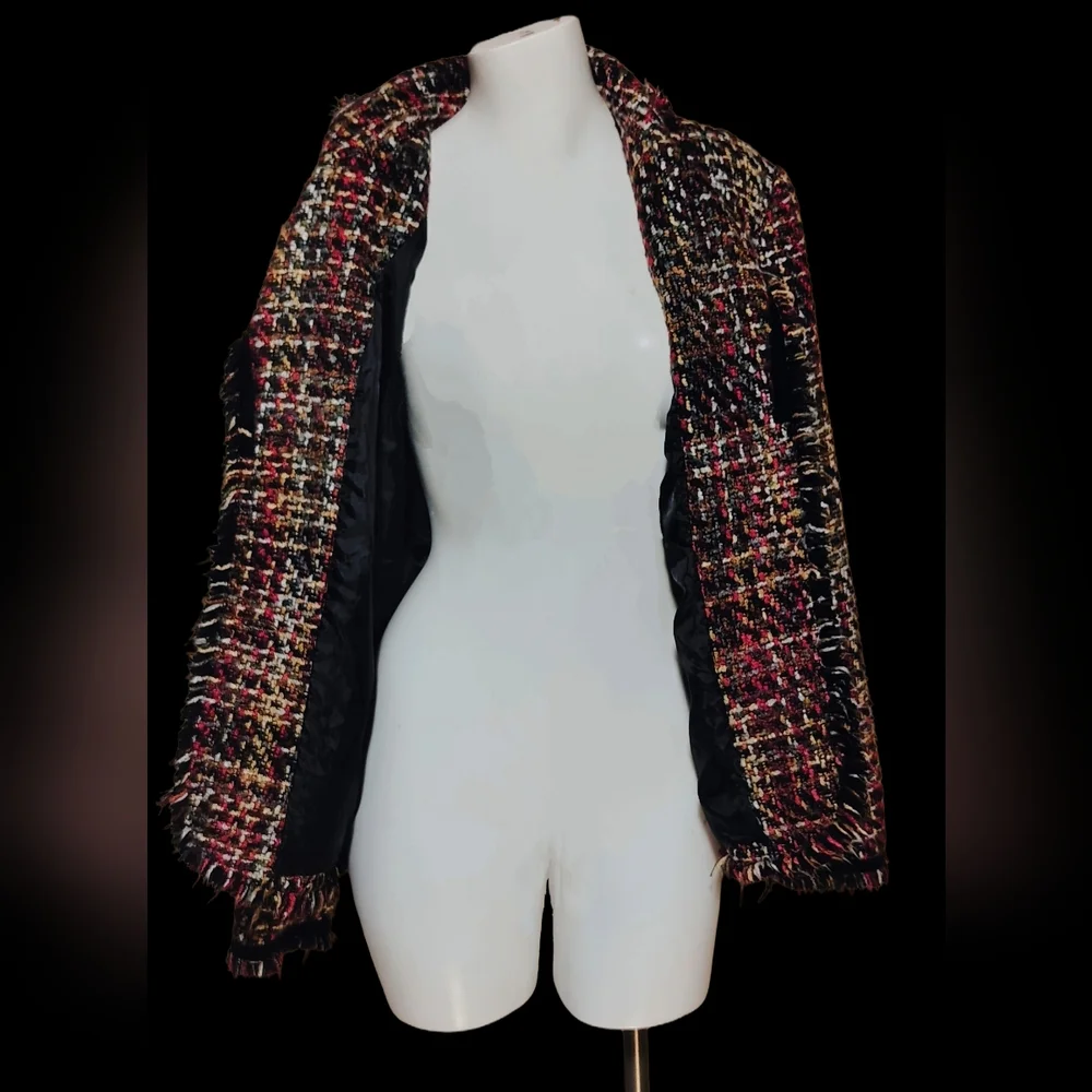 Sag Harbor Multicolor Tweed Fringe Blazer Jacket, Size 12 - Picture 2 of 8